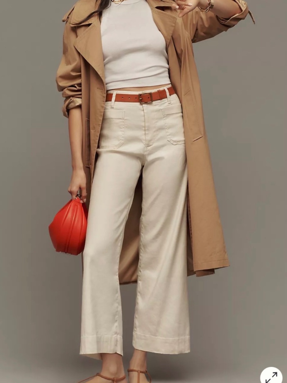 Colette Crop Wide-Leg linen blend Anthropologie Maeve cream 29